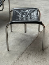 HANS EICHENBERGER FOR STRÄSSLE LOUNGE ARMCHAIR WITH STOOL LEATHER TUBULAR STEEL, SWITZERLAND 1970s