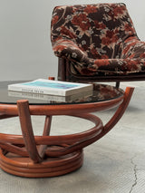 SET OF 2 BAMBOO CHAIRS WITH FLORAL PATTERN & COFFEE TABLE, ITALY 1970s