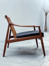 SET OF 2 HARTMUT LOHMEYER FOR WILKHAHN „MODEL 400“ TEAK WOOD RATTAN ARMCHAIRS, GERMANY 1960s