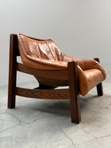 BRAZILIAN DESIGN ARMCHAIR & SOFA  OAK WOOD CAMEL LEATHER, 1970s