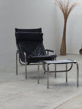 HANS EICHENBERGER FOR STRÄSSLE LOUNGE ARMCHAIR & STOOL LEATHER, SWITZERLAND 1970s
