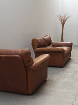 ROCHE BOBOIS ARMCHAIR & SOFA SET BUFFALO LEATHER, FRANCE 1970s