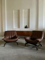 LARGE BAMBOO SOFA BROWN LEATHER 250cm, ITALY 1970s