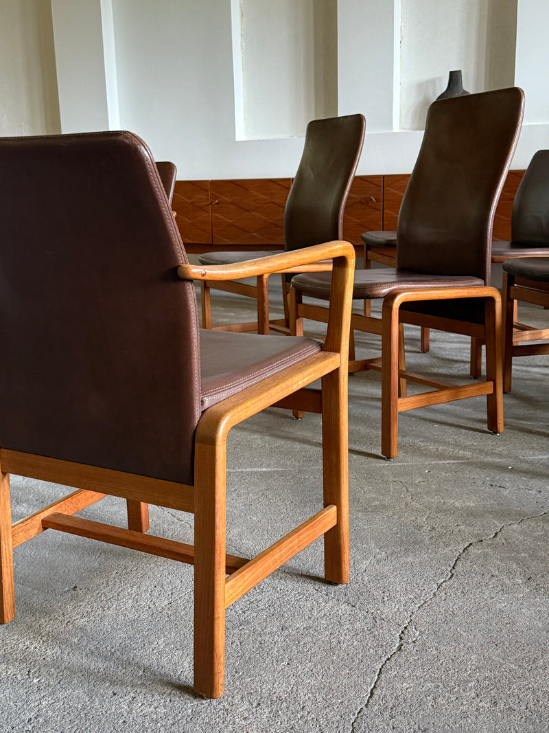 L. OLSEN & SØNS MØBELFABRIK TEAK LEATHER DINING CHAIRS, DENMARK 1960s