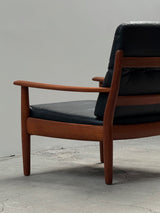 WILHELM KNOLL TEAK WOOD LEATHER BLACK ARMCHAIRS & 2-SEATER SOFA, GERMANY 1960s