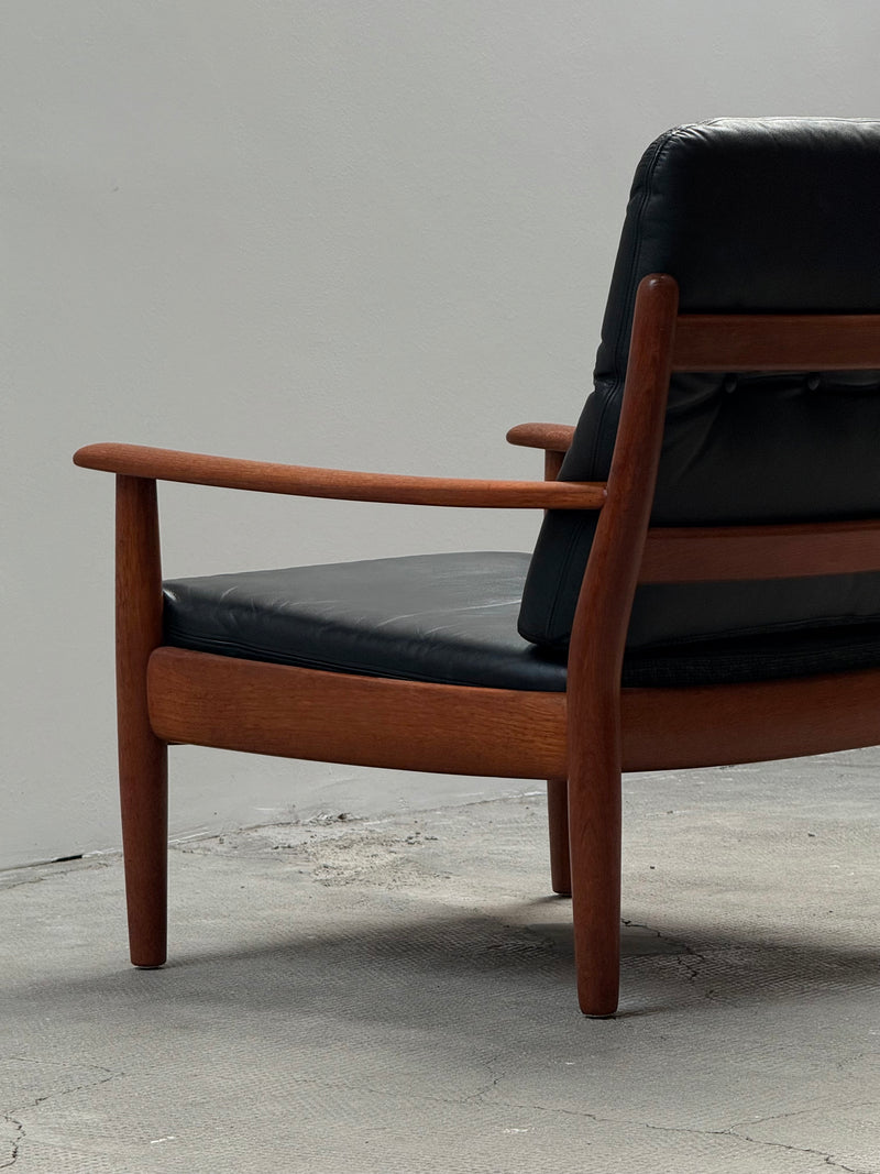 WILHELM KNOLL TEAK WOOD LEATHER BLACK ARMCHAIRS & 2-SEATER SOFA, GERMANY 1960s