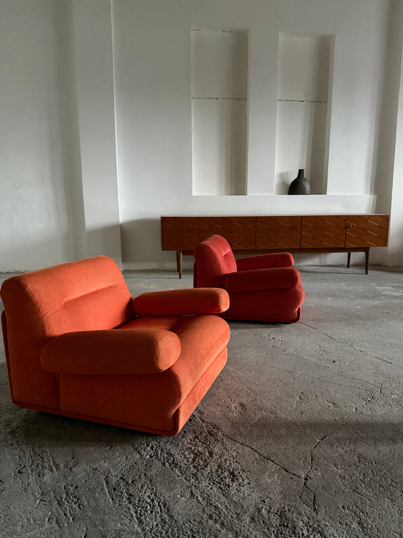 SET OF 2 JO OTTERPOHL FOR COR LOUNGE ARMCHAIRS RED & ORANGE, GERMANY 1960s