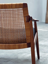 SET OF 2 HARTMUT LOHMEYER FOR WILKHAHN „MODEL 400“ TEAK WOOD RATTAN ARMCHAIRS, GERMANY 1960s
