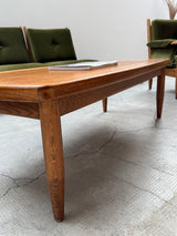 WILHELM KNOLL MODULAR ARMCHAIR COFFEE TABLE SET OAK GREEN VELVET CORDUROY, GERMANY 1960S
