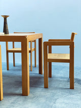DERK JAN DE VRIES FOR MAISA DE SEVESO DINING TABLE & 4 CHAIRS SET ASH WOOD RATTAN, ITALY 1970S