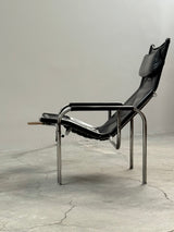 HANS EICHENBERGER FOR STRÄSSLE LOUNGE ARMCHAIR WITH STOOL LEATHER TUBULAR STEEL, SWITZERLAND 1970s