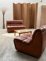 CARL STRAUB SECTIONAL MODULAR LOUNGE SEATING GROUP EASY CHAIR & SOFA LEATHER, GERMANY 1970s