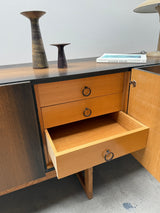 MIDCENTURY BOG OAK SIDEBOARD WITH 4 DOORS AND HIDDEN DRAWERS, 1960s