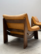 MAISON REGAIN LEATHER OAK ARMCHAIRS & SOFA, FRANCE 1970s