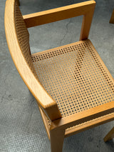 DERK JAN DE VRIES FOR MAISA DE SEVESO DINING TABLE & 4 CHAIRS SET ASH WOOD RATTAN, ITALY 1970S