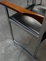LÜBKE BAUHAUS OFFICE ARMCHAIRS LEATHER NUTWOOD CHROME, GERMANY 1960S