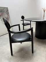 VICO MAGISTRETTI „PAN“ 4 LEATHER DINING CHAIRS & ERWIN NAGEL „QUADRONDO“ DINING TABLE ASH WOOD, 1980s