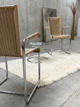 SET OF 2 TECTA D20 RATTAN TUBULAR STEEL CANTILEVER CHAIRS, GERMANY 1980s