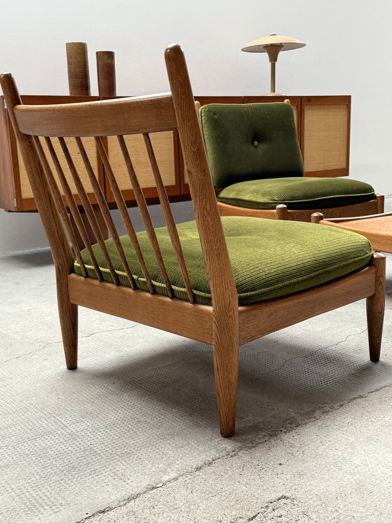 WILHELM KNOLL MODULAR ARMCHAIR COFFEE TABLE SET OAK GREEN VELVET CORDUROY, GERMANY 1960S