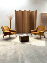 WILHELM KNOLL FOR CASSINA „MODEL 854“ ARMCHAIRS GOLDEN CORDUROY, ITALY 1950s