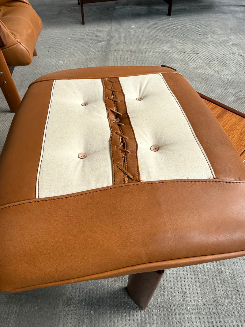 Percival Lafer MP-41 Set Sofa Sessel Ottoman Couchtisch Cognac Leder, Brasilien 1970er Jahre