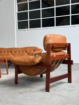 Percival Lafer MP-41 Set Sofa Sessel Ottoman Couchtisch Cognac Leder, Brasilien 1970er Jahre