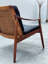 SET OF 2 HARTMUT LOHMEYER FOR WILKHAHN „MODEL 400“ TEAK WOOD RATTAN ARMCHAIRS, GERMANY 1960s