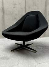 EXTRAORDINARY SEATING GROUP 2x SWIVEL CHAIR & 2-SEATER SOFA BLACK WOVEN FABRIC, 1960s