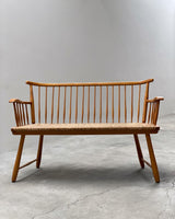ARNO LAMBRECHT FOR WK-MÖBEL SPINDLE BENCH BEECH WOOD WOVEN RUSH, GERMANY 1950s