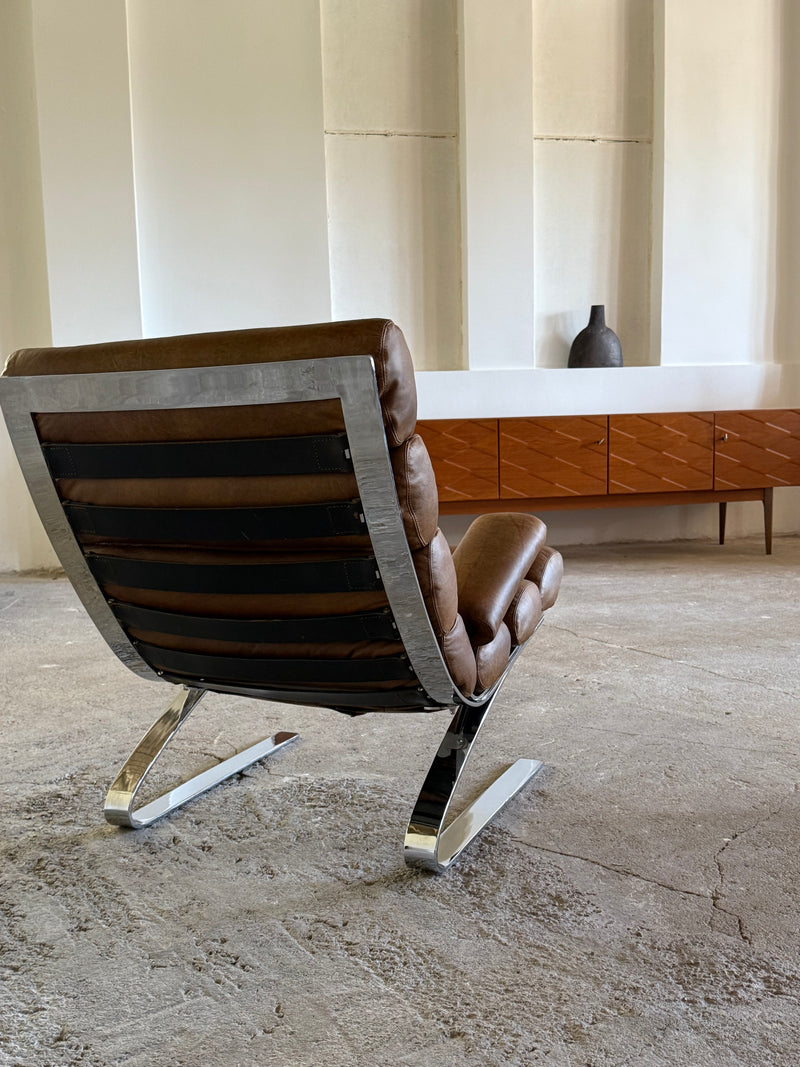 COR SINUS CANTILEVER LOUNGE CHAIR LEATHER CHROME PLATED STEEL, GERMANY 1970s