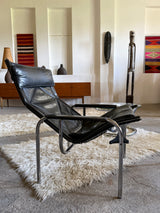 HANS EICHENBERGER FOR STRÄSSLE LOUNGE ARMCHAIR & STOOL LEATHER, SWITZERLAND 1970s