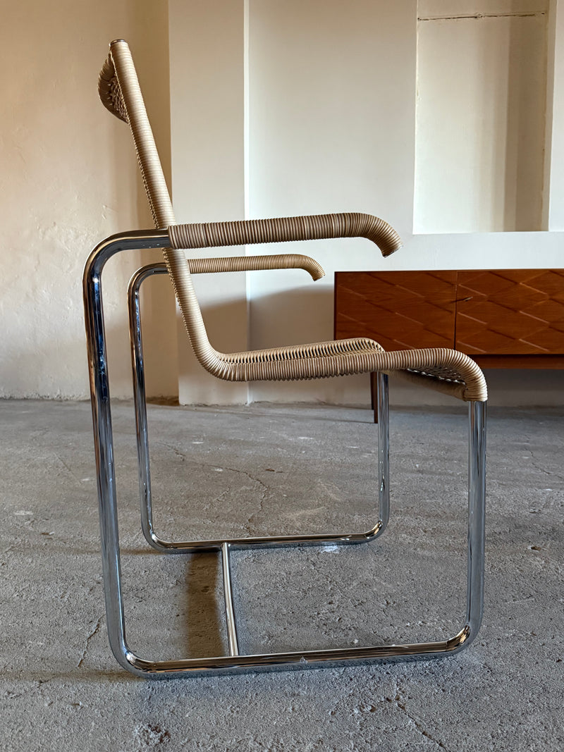 SET OF 2 TECTA D20 RATTAN TUBULAR STEEL CANTILEVER CHAIRS, GERMANY 1980s