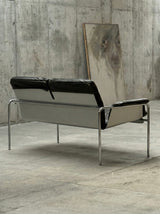RARE TUBULAR STEEL, ALUMINIUM & BROWN LEATHER 2-SEATER SOFA, GERMANY 1960s