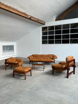 Percival Lafer MP-41 Set Sofa Sessel Ottoman Couchtisch Cognac Leder, Brasilien 1970er Jahre