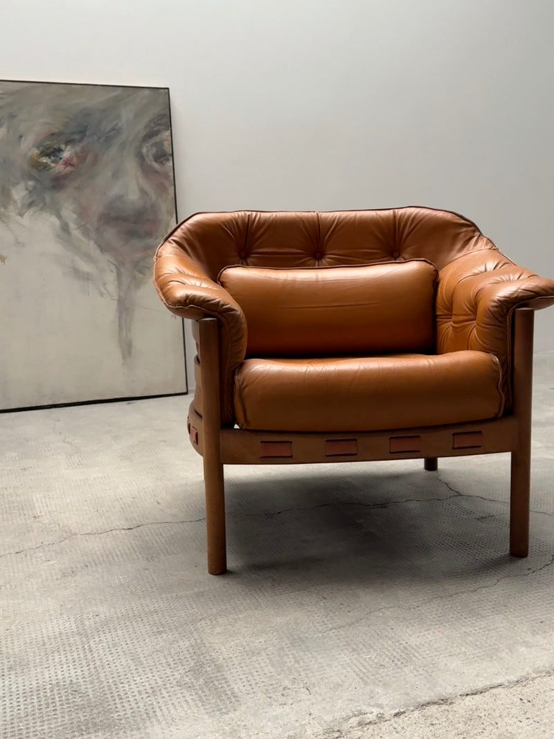 SET OF 2 SVEN ELLEKAER FOR COJA ARMCHAIRS LEATHER WOOD, NETHERLANDS 1960s