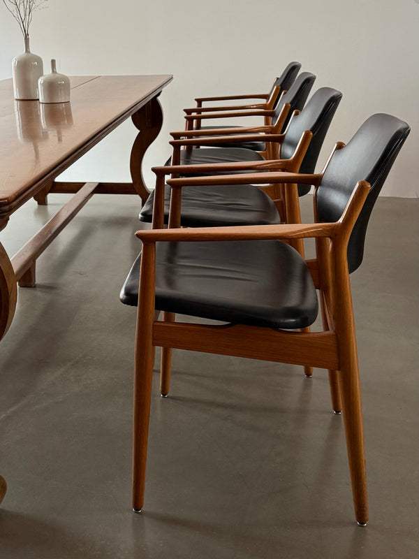 ARNE VODDER FOR SIBAST MØBLER TEAK LEATHER ARMCHAIRS „62A“, DENMARK 1960S