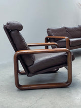BURKHARD VOGTHERR FOR ROSENTHAL STUDIOLINE „HOMBRE“ ARMCHAIR & 3-SEATER SOFA ASH WOOD LEATHER, GERMANY 1970s
