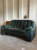 KNOLL SITZMÖBEL BRUTALIST ARMCHAIR & SOFA SET IN THICK GREEN LEATHER, GERMANY 1970s