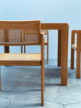 DERK JAN DE VRIES FOR MAISA DE SEVESO DINING TABLE & 4 CHAIRS SET ASH WOOD RATTAN, ITALY 1970S