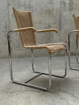 SET OF 2 TECTA D20 RATTAN TUBULAR STEEL CANTILEVER CHAIRS, GERMANY 1980s