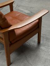 WILHELM KNOLL OAK WOOD COGNAC LEATHER ARMCHAIRS, GERMANY 1970s