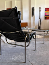HANS EICHENBERGER FOR STRÄSSLE LOUNGE ARMCHAIR & STOOL LEATHER, SWITZERLAND 1970s