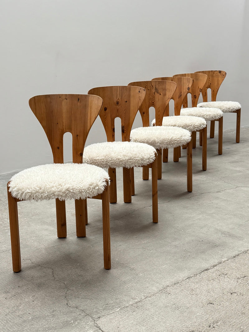 NIELS KOEFOED DINING TABLE & 6 CHAIRS PINE SHEEP, DENMARK 1980s