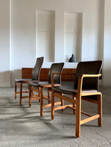 L. OLSEN & SØNS MØBELFABRIK TEAK LEATHER DINING CHAIRS, DENMARK 1960s