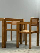 DERK JAN DE VRIES FOR MAISA DE SEVESO DINING TABLE & 4 CHAIRS SET ASH WOOD RATTAN, ITALY 1970S