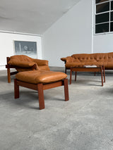 Percival Lafer MP-41 Set Sofa Sessel Ottoman Couchtisch Cognac Leder, Brasilien 1970er Jahre