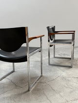 LÜBKE BAUHAUS OFFICE ARMCHAIRS LEATHER NUTWOOD CHROME, GERMANY 1960S