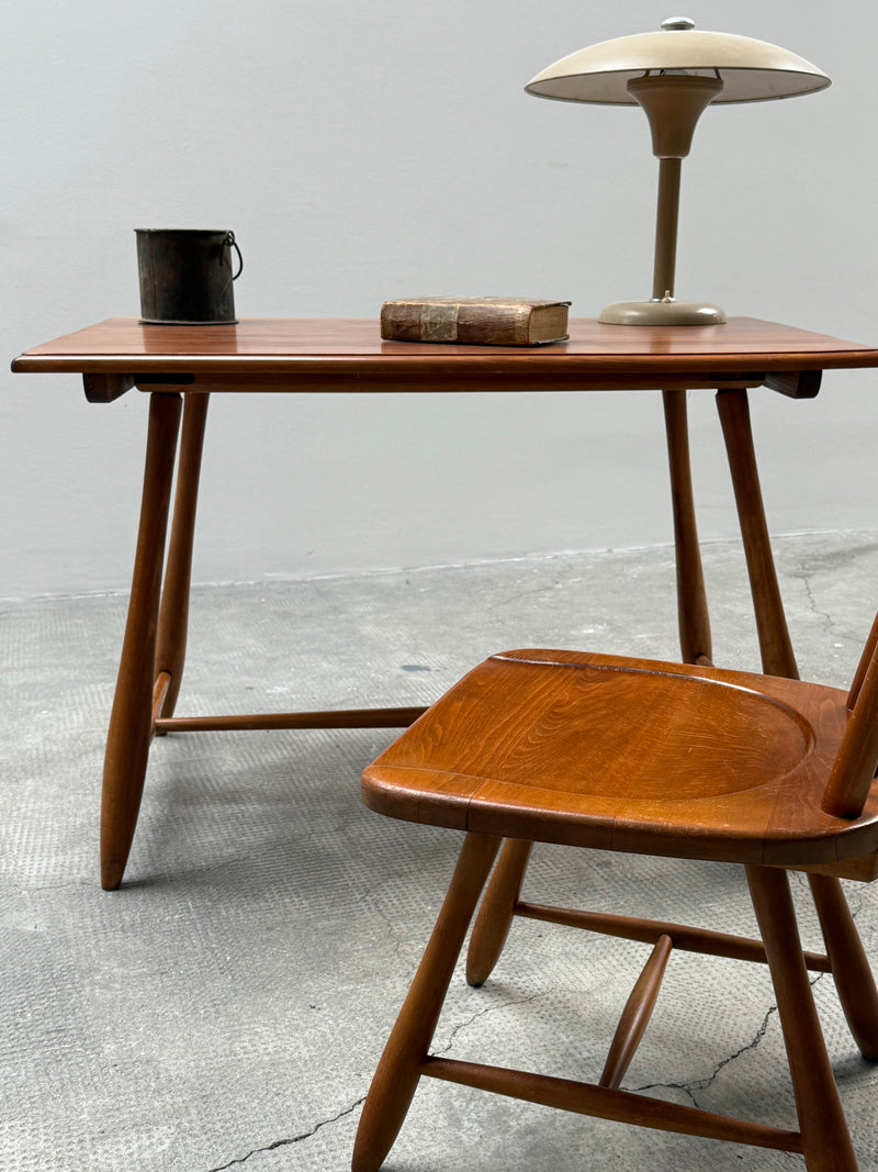 DESK IN SOLID WOOD WITH SPINDLE BACK CHAIR 1950s