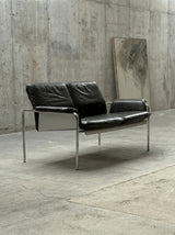 RARE TUBULAR STEEL, ALUMINIUM & BROWN LEATHER 2-SEATER SOFA, GERMANY 1960s