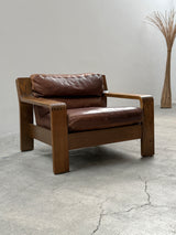 ROLF BENZ ‚RB5200’ ARMCHAIR & SOFA SET OAK WOOD BROWN LEATHER, GERMANY 1970s